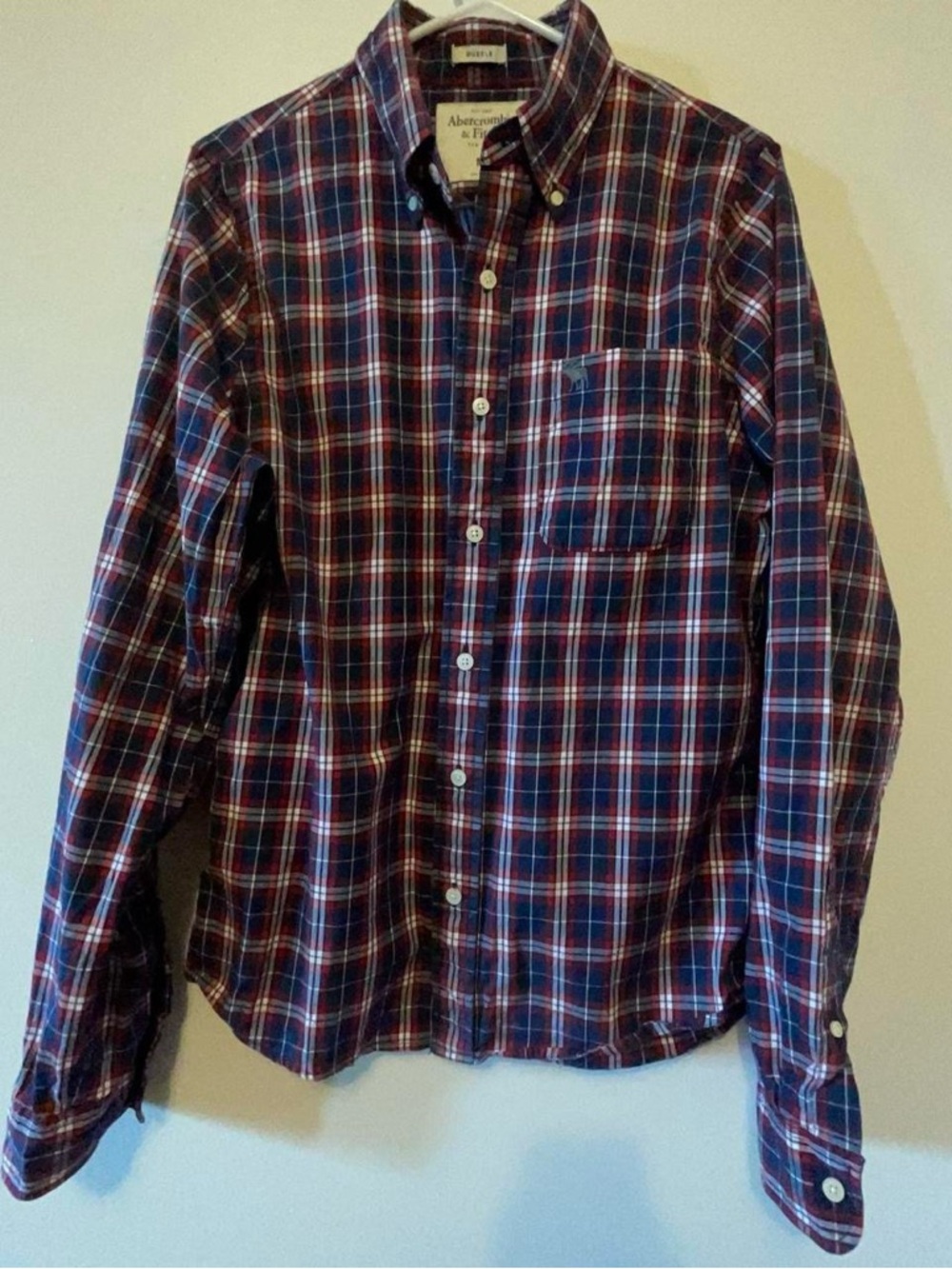 Abercrombie & Fitch Men’s Navy and Red Plaid Button-Down Shirt
